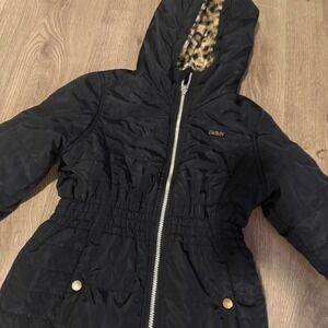 DKNY Black Puffer Coat w/ Leopard Lined Hood — Size S (7/8)